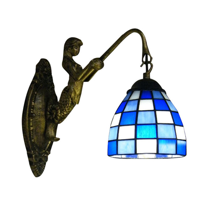 Lisslune | 1 Main Element Wall Lamp Tiffany Grid Pattern Blue/Green Glass Wall Lamp for Hallway