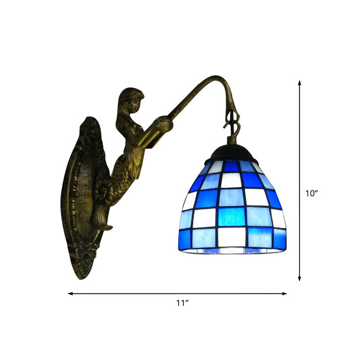 Lisslune | 1 Main Element Wall Lamp Tiffany Grid Pattern Blue/Green Glass Wall Lamp for Hallway