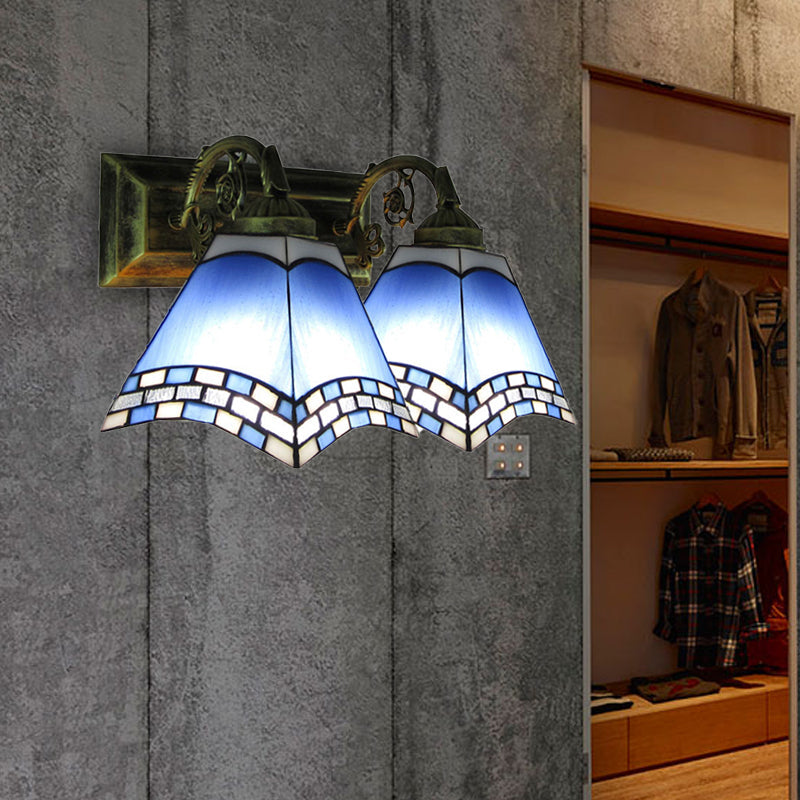 Lisslune | Nautical Pyramid Wall Light Braided Glass 2 Lights Vanity Light in Light/Dark Blue for Bathroom