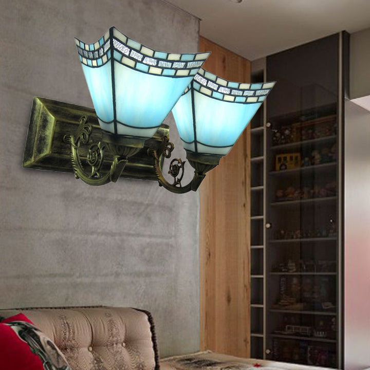 Lisslune | Nautical Pyramid Wall Light Braided Glass 2 Lights Vanity Light in Light/Dark Blue for Bathroom