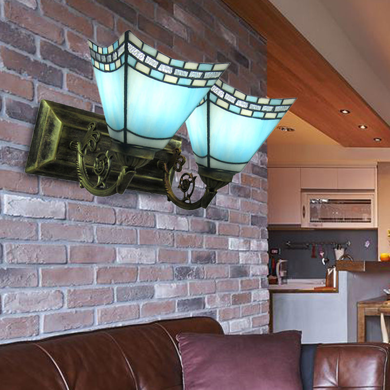 Lisslune | Nautical Pyramid Wall Light Braided Glass 2 Lights Vanity Light in Light/Dark Blue for Bathroom