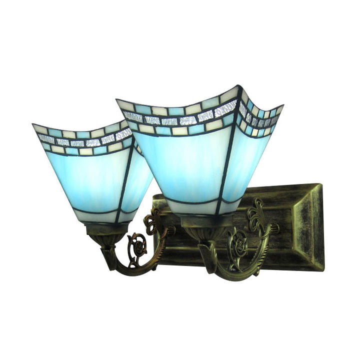 Lisslune | Nautical Pyramid Wall Light Braided Glass 2 Lights Vanity Light in Light/Dark Blue for Bathroom