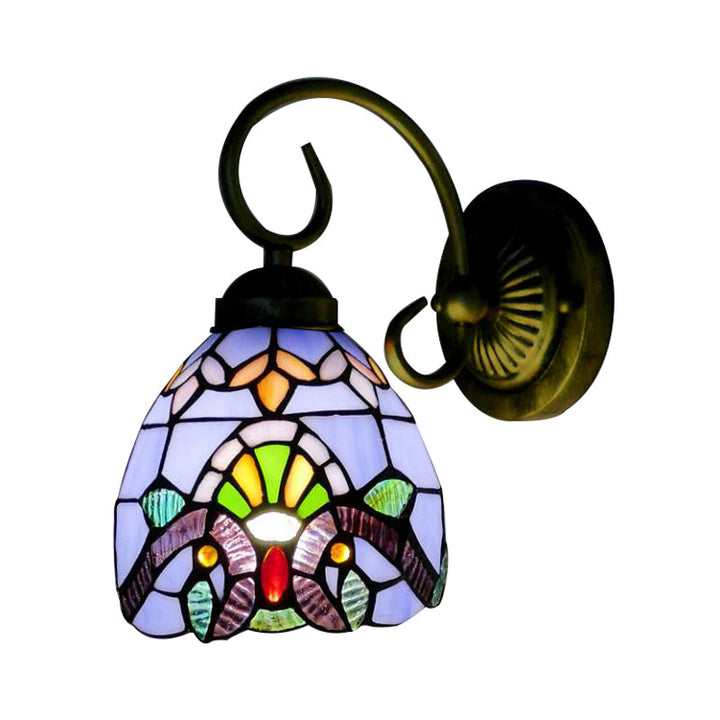 Lisslune | Dome Wall Light with Blue / Brown Glass Shade Victorian Style 1 Light Mini Wall Lamp in Brass Finish