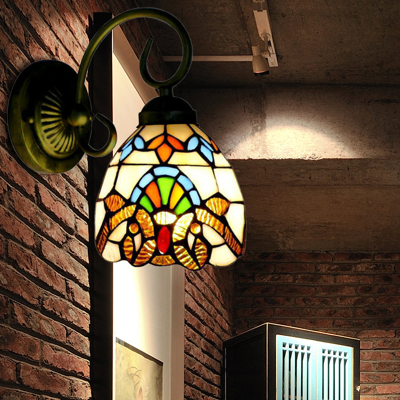 Lisslune | Dome Wall Light with Blue / Brown Glass Shade Victorian Style 1 Light Mini Wall Lamp in Brass Finish