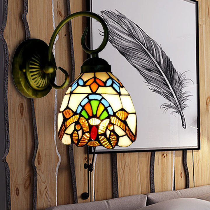 Lisslune | Dome Wall Light with Blue / Brown Glass Shade Victorian Style 1 Light Mini Wall Lamp in Brass Finish
