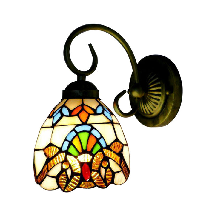 Lisslune | Dome Wall Light with Blue / Brown Glass Shade Victorian Style 1 Light Mini Wall Lamp in Brass Finish