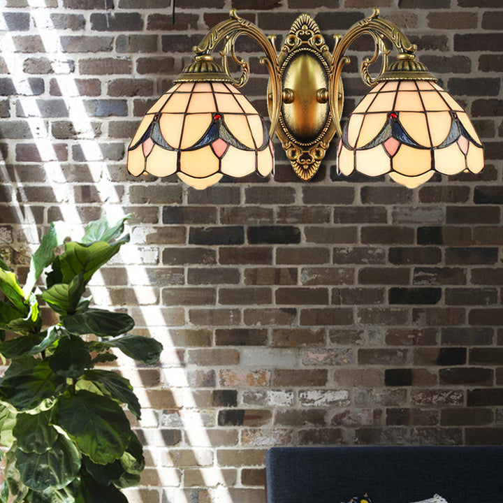 Lisslune | 2 Lights Dome Wall Lamp with Magnolia White/Beige Glass Tiffany Wall Lamp for Living Room