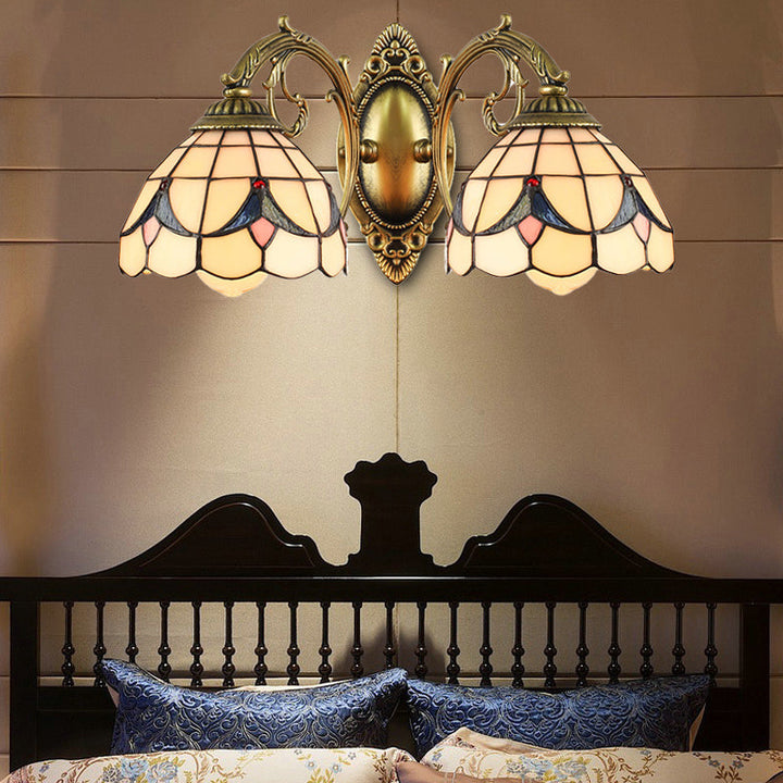 Lisslune | 2 Lights Dome Wall Lamp with Magnolia White/Beige Glass Tiffany Wall Lamp for Living Room