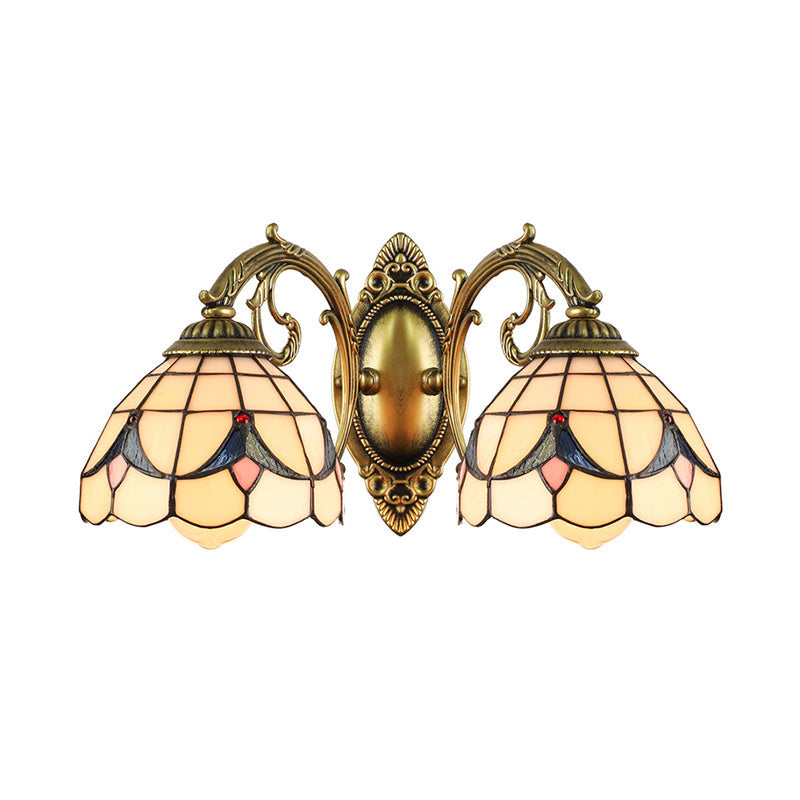Lisslune | 2 Lights Dome Wall Lamp with Magnolia White/Beige Glass Tiffany Wall Lamp for Living Room