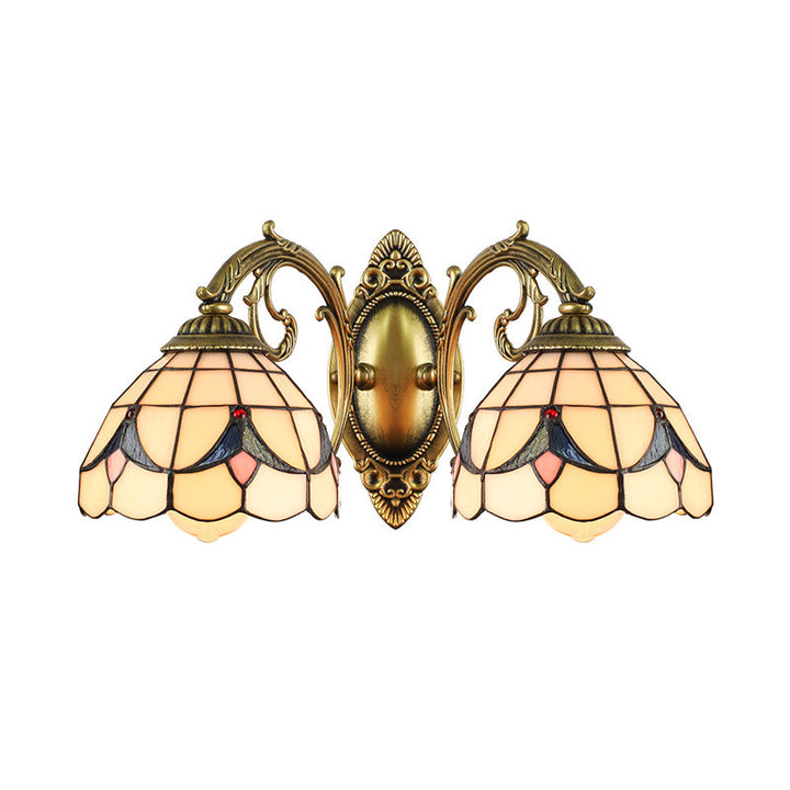 Lisslune | 2 Lights Dome Wall Lamp with Magnolia White/Beige Glass Tiffany Wall Lamp for Living Room