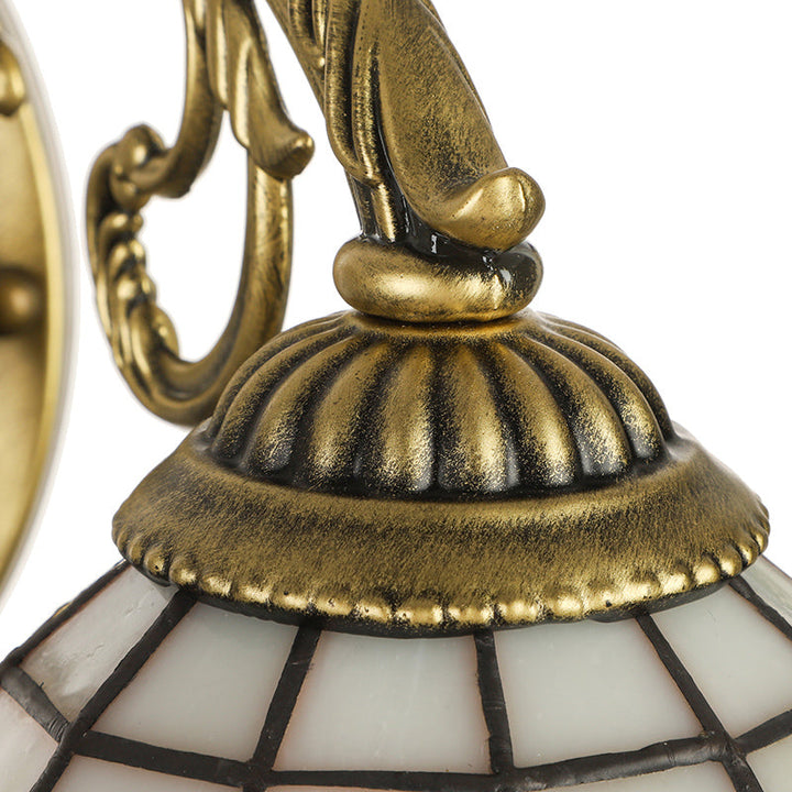 Lisslune | 2 Lights Dome Wall Lamp with Magnolia White/Beige Glass Tiffany Wall Lamp for Living Room