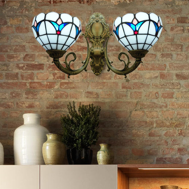 Lisslune | 2 Lights Dome Wall Lamp with Magnolia White/Beige Glass Tiffany Wall Lamp for Living Room
