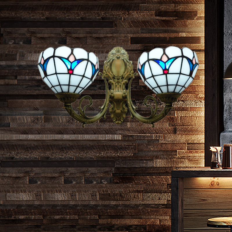 Lisslune | 2 Lights Dome Wall Lamp with Magnolia White/Beige Glass Tiffany Wall Lamp for Living Room