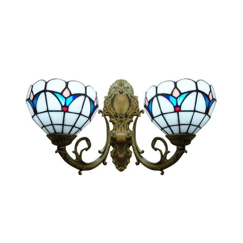Lisslune | 2 Lights Dome Wall Lamp with Magnolia White/Beige Glass Tiffany Wall Lamp for Living Room