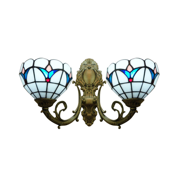 Lisslune | 2 Lights Dome Wall Lamp with Magnolia White/Beige Glass Tiffany Wall Lamp for Living Room