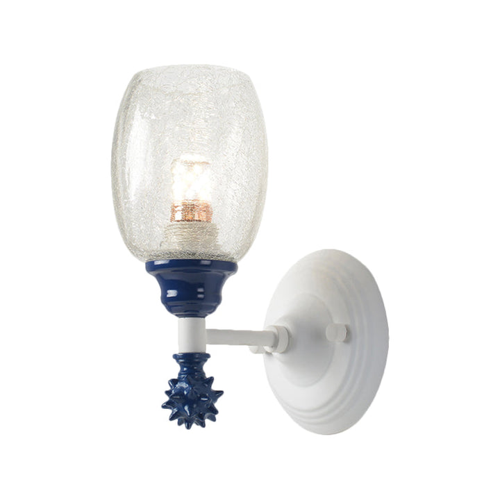 Skørter | 1/2-Bulb Bedside Wall Lamp Country Blue/Gold/Dark Blue Wall Lighting with Oval Clear Crackle Glass Shade