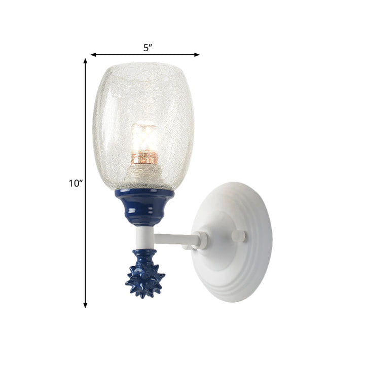 Skørter | 1/2-Bulb Bedside Wall Lamp Country Blue/Gold/Dark Blue Wall Lighting with Oval Clear Crackle Glass Shade