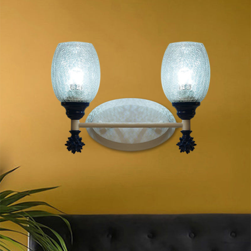 Skørter | 1/2-Bulb Bedside Wall Lamp Country Blue/Gold/Dark Blue Wall Lighting with Oval Clear Crackle Glass Shade