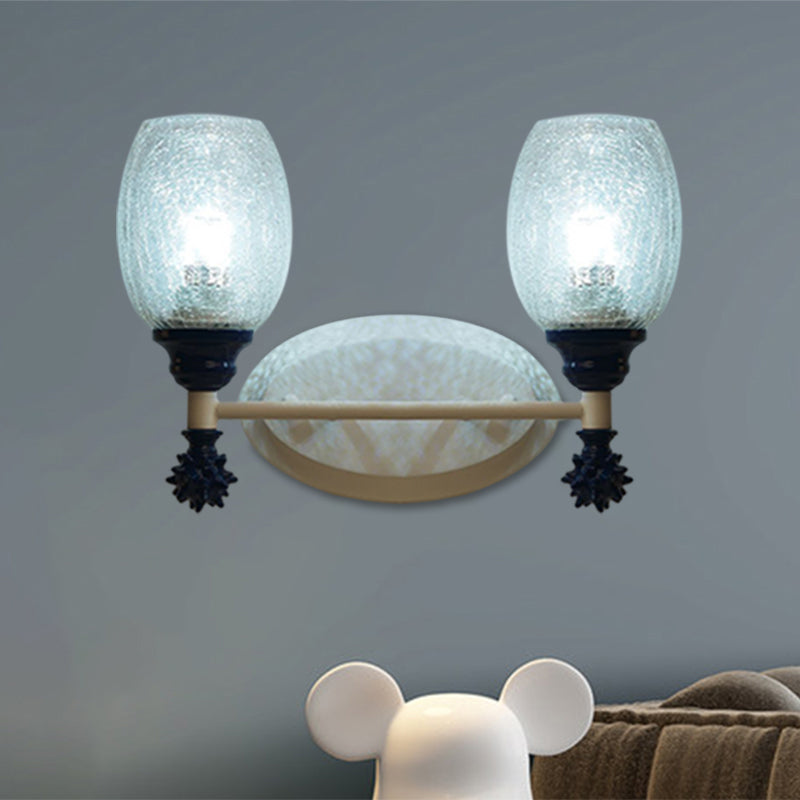 Skørter | 1/2-Bulb Bedside Wall Lamp Country Blue/Gold/Dark Blue Wall Lighting with Oval Clear Crackle Glass Shade