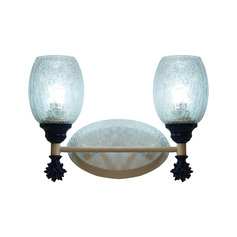 Skørter | 1/2-Bulb Bedside Wall Lamp Country Blue/Gold/Dark Blue Wall Lighting with Oval Clear Crackle Glass Shade