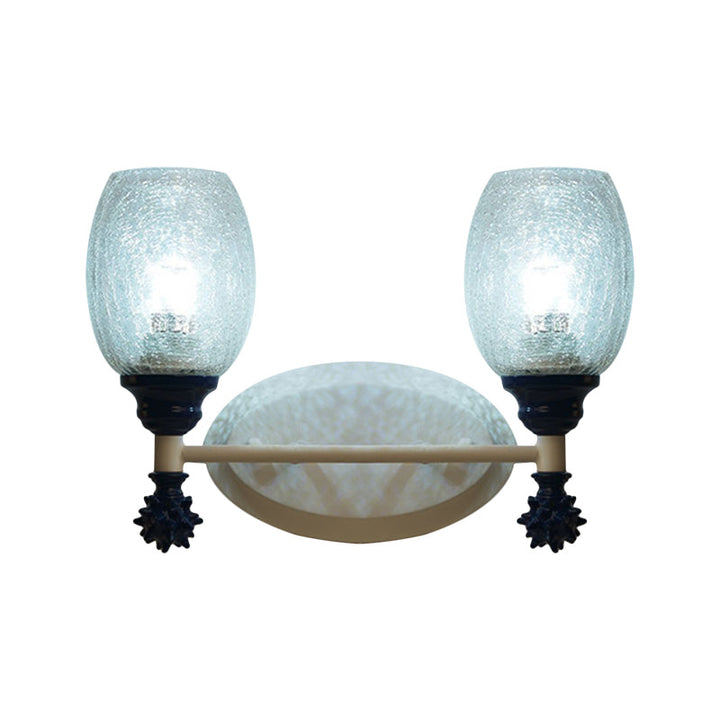 Skørter | 1/2-Bulb Bedside Wall Lamp Country Blue/Gold/Dark Blue Wall Lighting with Oval Clear Crackle Glass Shade