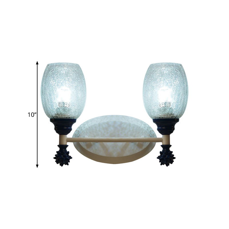 Skørter | 1/2-Bulb Bedside Wall Lamp Country Blue/Gold/Dark Blue Wall Lighting with Oval Clear Crackle Glass Shade
