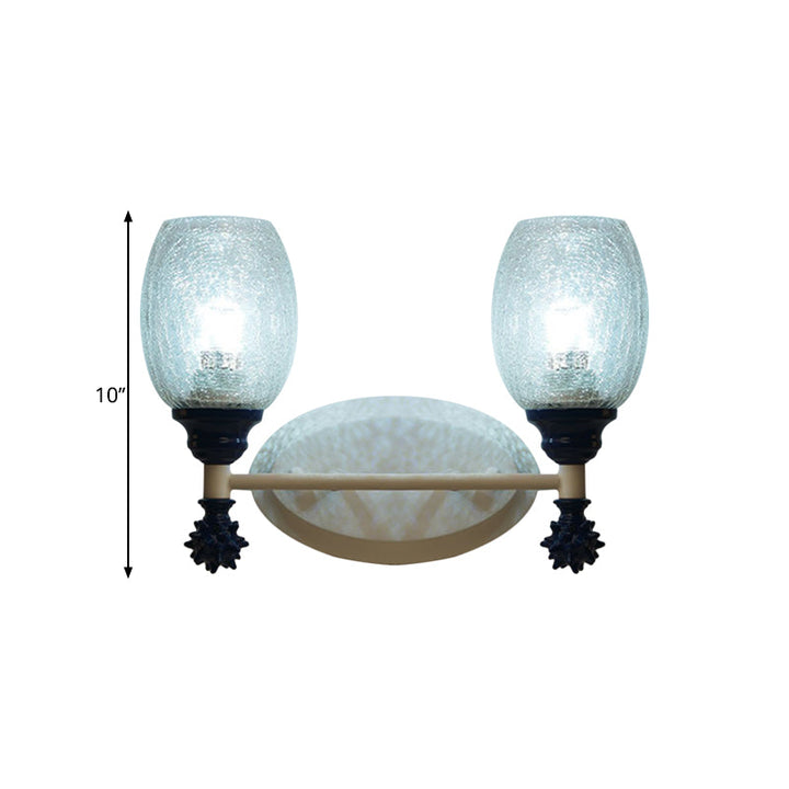 Skørter | 1/2-Bulb Bedside Wall Lamp Country Blue/Gold/Dark Blue Wall Lighting with Oval Clear Crackle Glass Shade