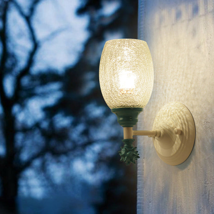 Skørter | 1/2-Bulb Bedside Wall Lamp Country Blue/Gold/Dark Blue Wall Lighting with Oval Clear Crackle Glass Shade