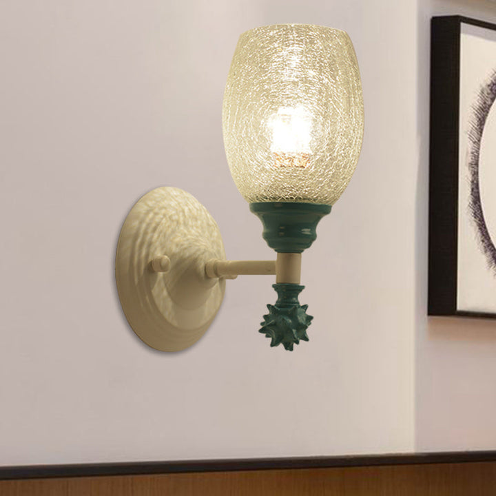 Skørter | 1/2-Bulb Bedside Wall Lamp Country Blue/Gold/Dark Blue Wall Lighting with Oval Clear Crackle Glass Shade