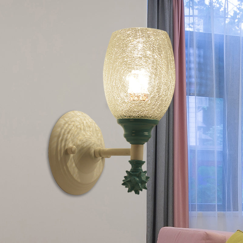Skørter | 1/2-Bulb Bedside Wall Lamp Country Blue/Gold/Dark Blue Wall Lighting with Oval Clear Crackle Glass Shade