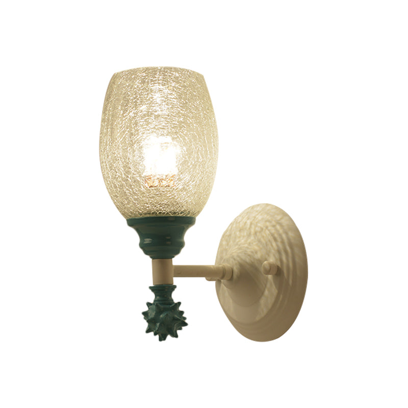 Skørter | 1/2-Bulb Bedside Wall Lamp Country Blue/Gold/Dark Blue Wall Lighting with Oval Clear Crackle Glass Shade