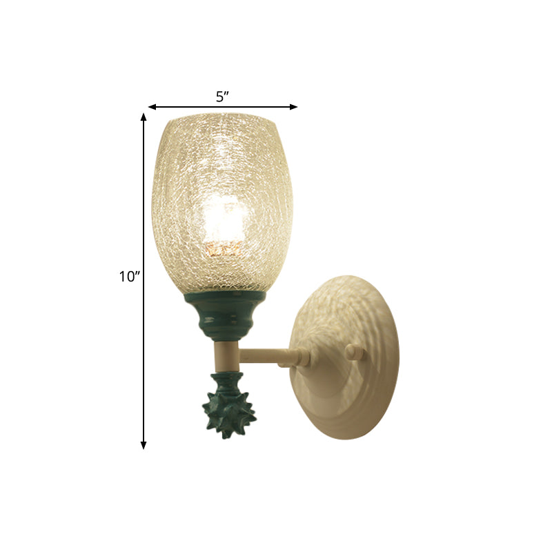 Skørter | 1/2-Bulb Bedside Wall Lamp Country Blue/Gold/Dark Blue Wall Lighting with Oval Clear Crackle Glass Shade