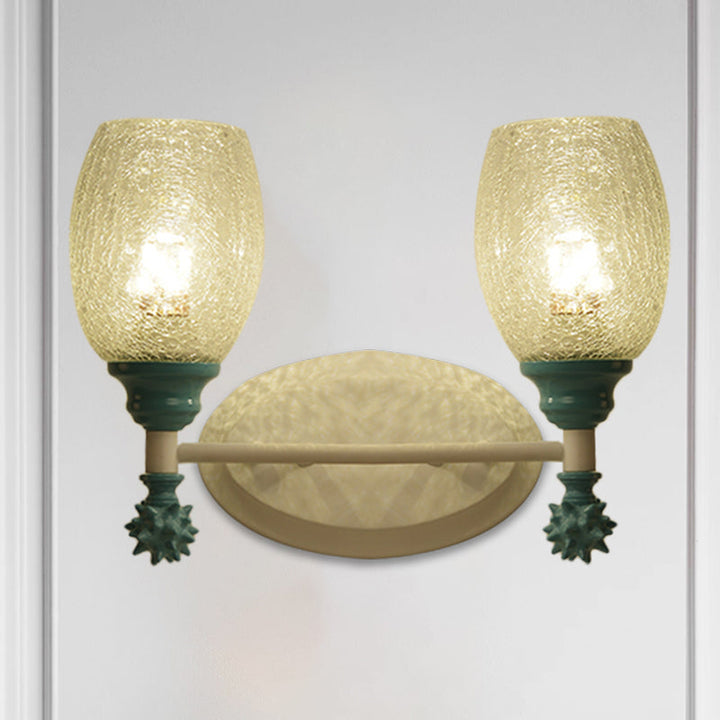 Skørter | 1/2-Bulb Bedside Wall Lamp Country Blue/Gold/Dark Blue Wall Lighting with Oval Clear Crackle Glass Shade