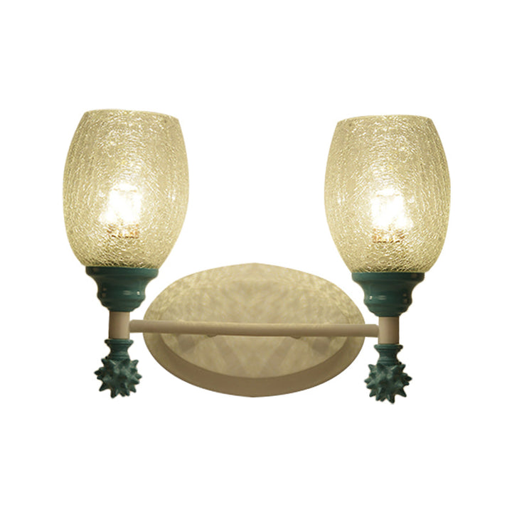 Skørter | 1/2-Bulb Bedside Wall Lamp Country Blue/Gold/Dark Blue Wall Lighting with Oval Clear Crackle Glass Shade