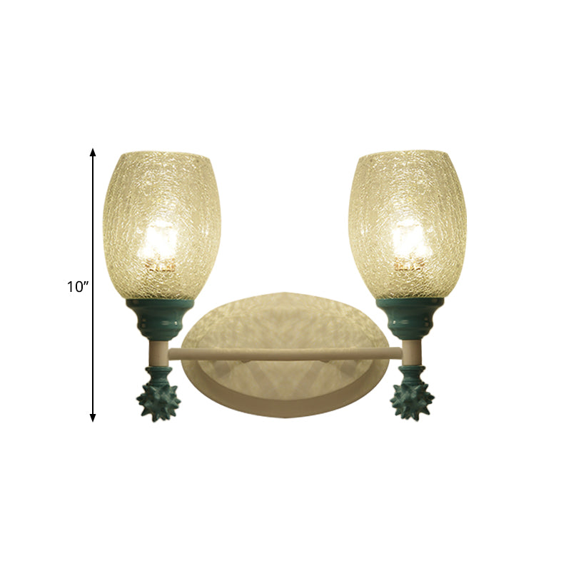 Skørter | 1/2-Bulb Bedside Wall Lamp Country Blue/Gold/Dark Blue Wall Lighting with Oval Clear Crackle Glass Shade