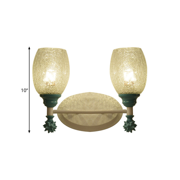 Skørter | 1/2-Bulb Bedside Wall Lamp Country Blue/Gold/Dark Blue Wall Lighting with Oval Clear Crackle Glass Shade