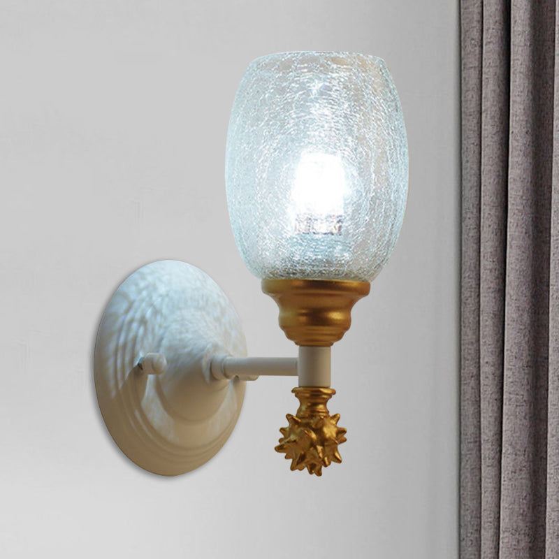 Skørter | 1/2-Bulb Bedside Wall Lamp Country Blue/Gold/Dark Blue Wall Lighting with Oval Clear Crackle Glass Shade
