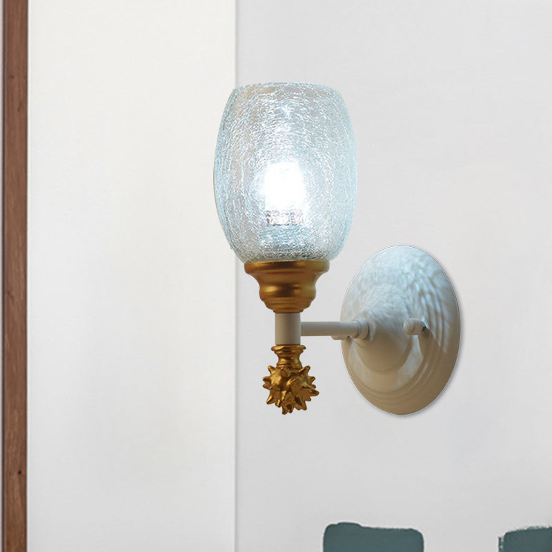 Skørter | 1/2-Bulb Bedside Wall Lamp Country Blue/Gold/Dark Blue Wall Lighting with Oval Clear Crackle Glass Shade