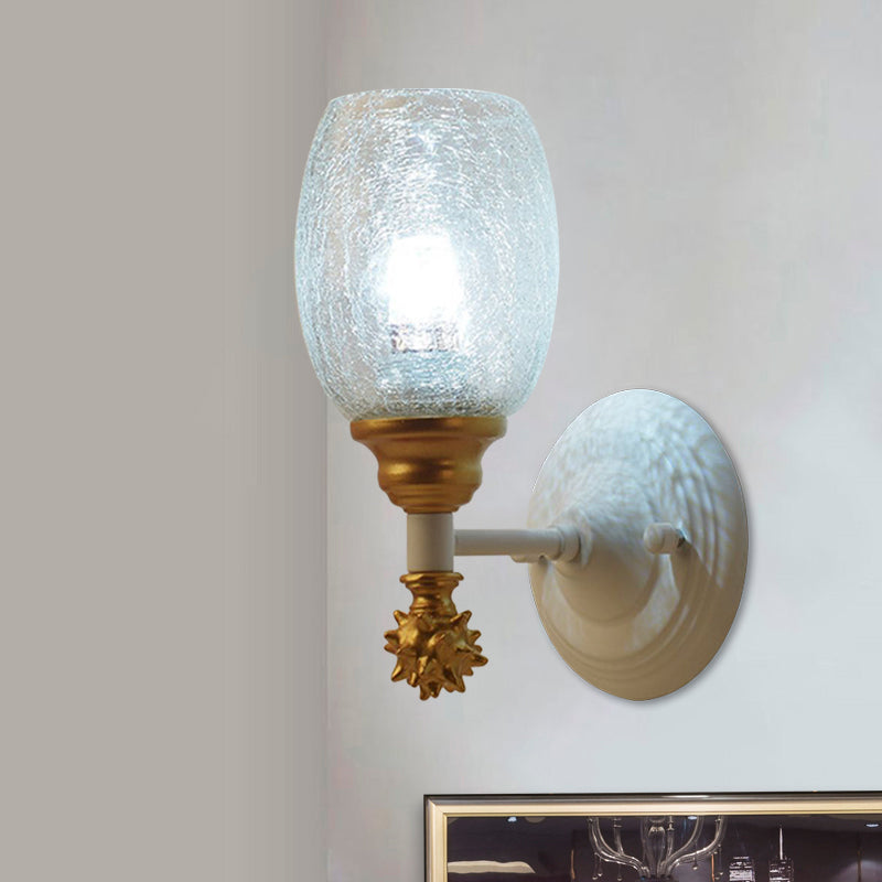 Skørter | 1/2-Bulb Bedside Wall Lamp Country Blue/Gold/Dark Blue Wall Lighting with Oval Clear Crackle Glass Shade