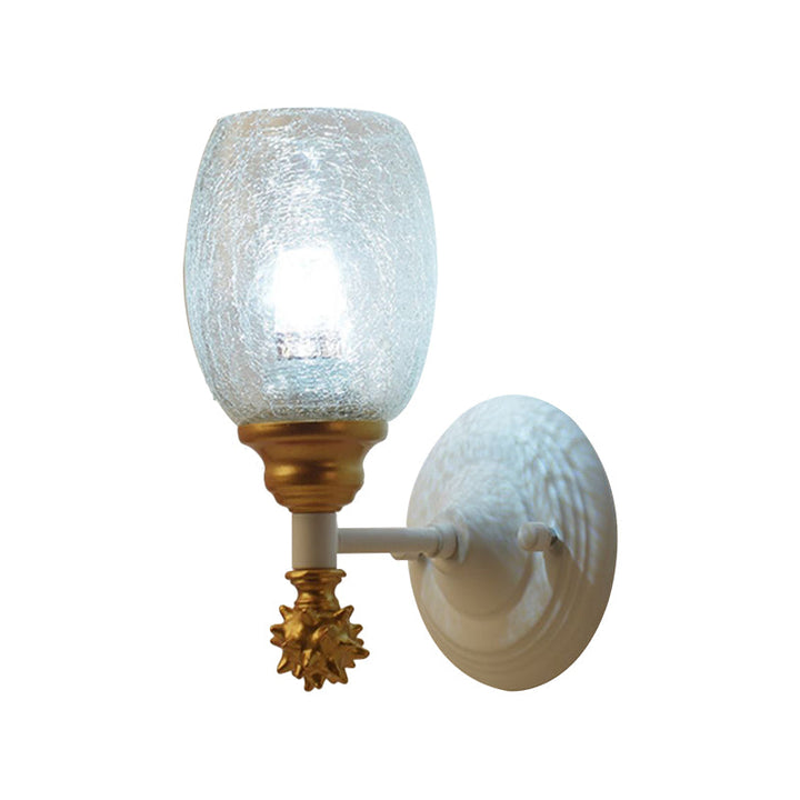 Skørter | 1/2-Bulb Bedside Wall Lamp Country Blue/Gold/Dark Blue Wall Lighting with Oval Clear Crackle Glass Shade