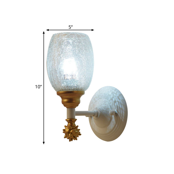 Skørter | 1/2-Bulb Bedside Wall Lamp Country Blue/Gold/Dark Blue Wall Lighting with Oval Clear Crackle Glass Shade