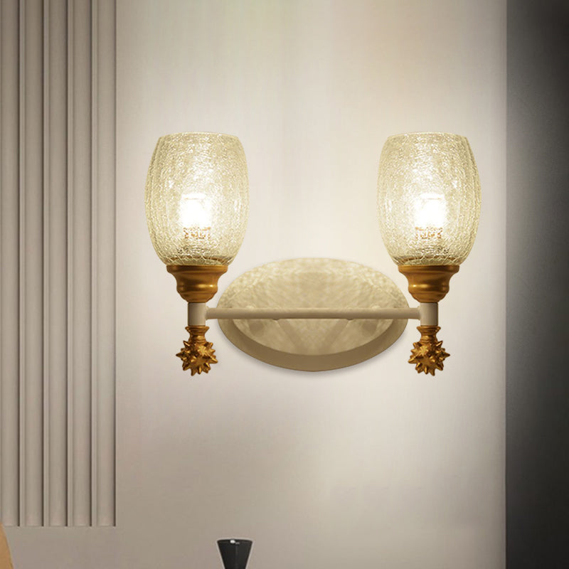 Skørter | 1/2-Bulb Bedside Wall Lamp Country Blue/Gold/Dark Blue Wall Lighting with Oval Clear Crackle Glass Shade