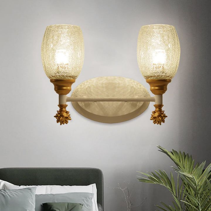 Skørter | 1/2-Bulb Bedside Wall Lamp Country Blue/Gold/Dark Blue Wall Lighting with Oval Clear Crackle Glass Shade