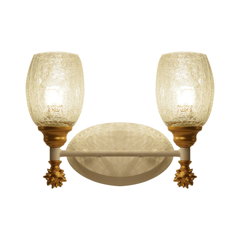 Skørter | 1/2-Bulb Bedside Wall Lamp Country Blue/Gold/Dark Blue Wall Lighting with Oval Clear Crackle Glass Shade