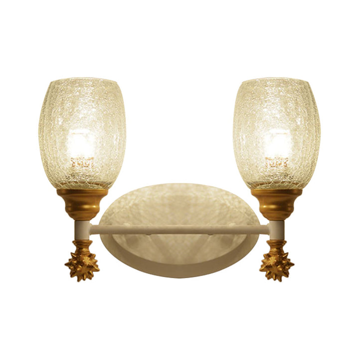 Skørter | 1/2-Bulb Bedside Wall Lamp Country Blue/Gold/Dark Blue Wall Lighting with Oval Clear Crackle Glass Shade