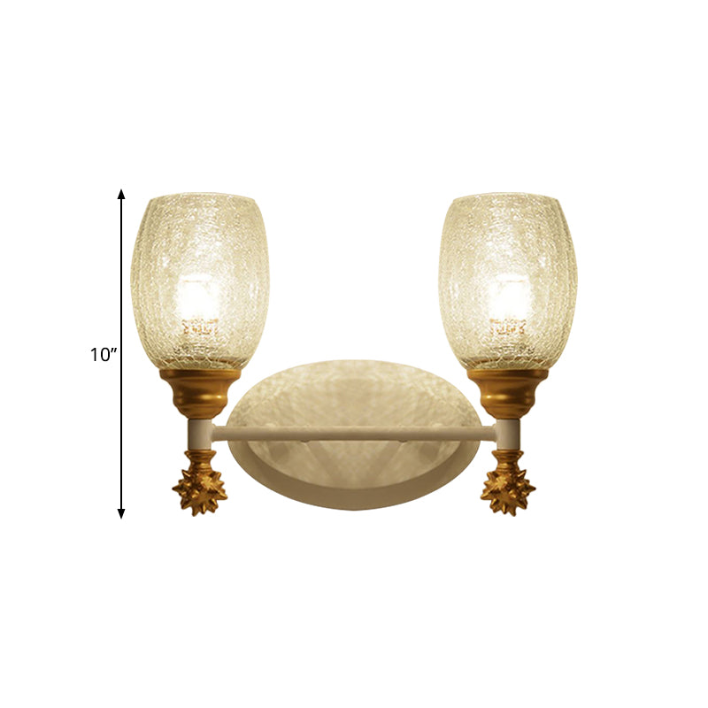 Skørter | 1/2-Bulb Bedside Wall Lamp Country Blue/Gold/Dark Blue Wall Lighting with Oval Clear Crackle Glass Shade