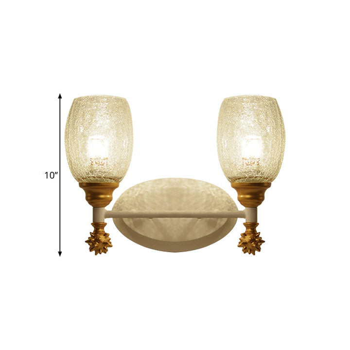 Skørter | 1/2-Bulb Bedside Wall Lamp Country Blue/Gold/Dark Blue Wall Lighting with Oval Clear Crackle Glass Shade