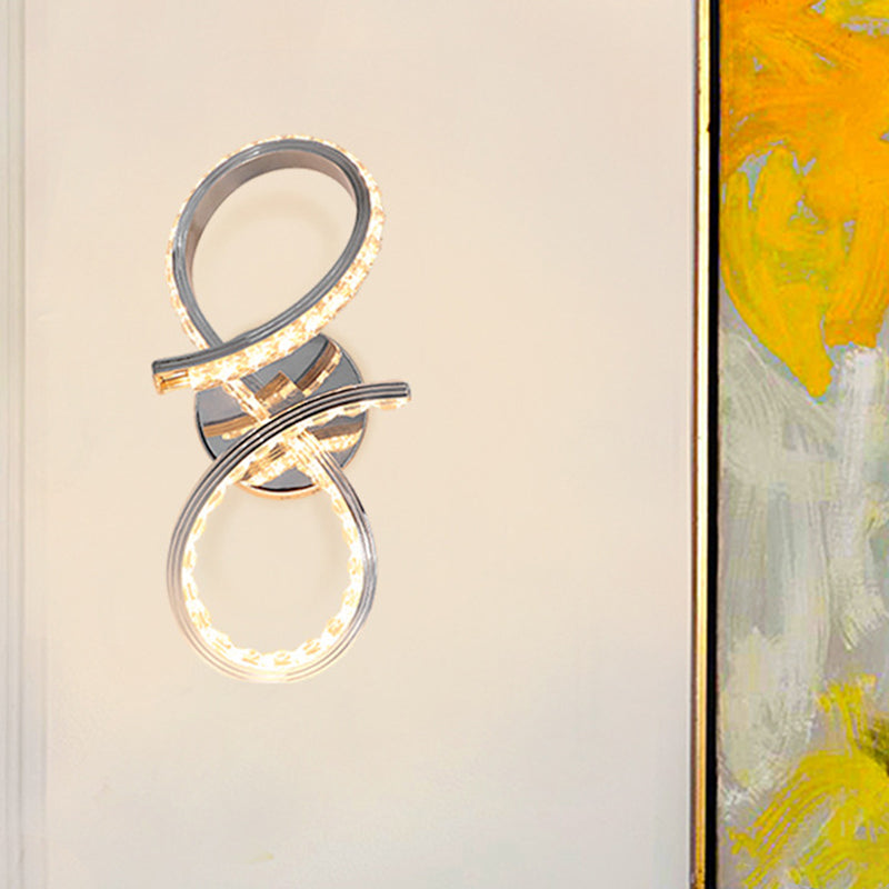 Lisslune | Metallic Numbers Wall Lighting Ideas Simple LED Chrome Wall-Mounted Lamp with Cut Crystal Deco in Warm/White Light