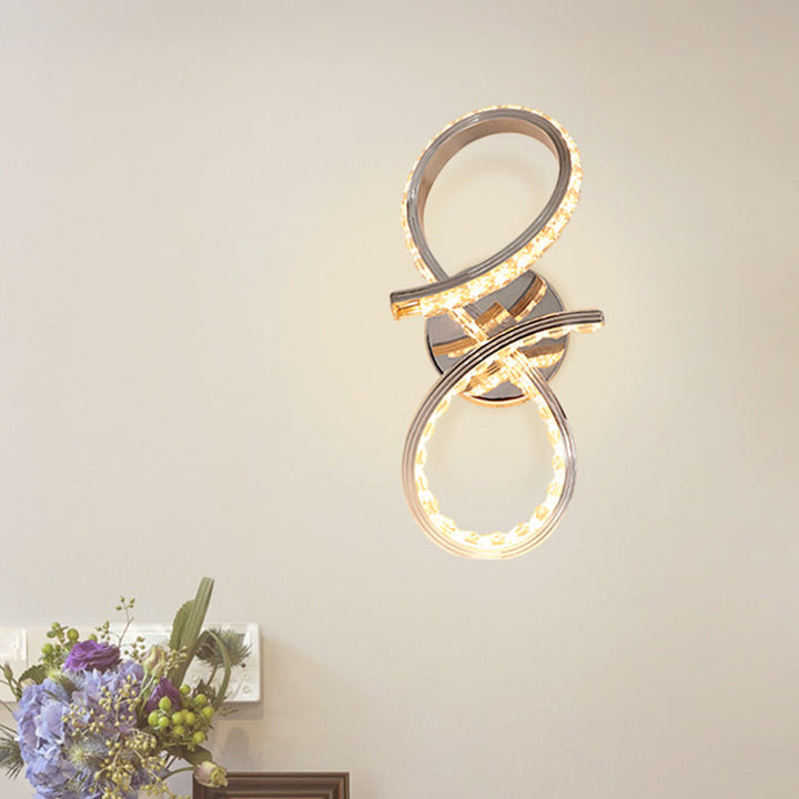 Lisslune | Metallic Numbers Wall Lighting Ideas Simple LED Chrome Wall-Mounted Lamp with Cut Crystal Deco in Warm/White Light