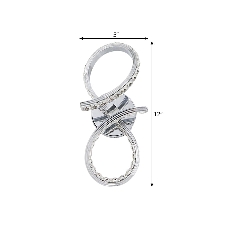 Lisslune | Metallic Numbers Wall Lighting Ideas Simple LED Chrome Wall-Mounted Lamp with Cut Crystal Deco in Warm/White Light